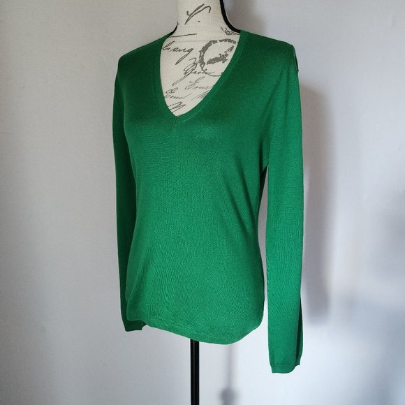NWoT Kangra Silk Cotton Blend Sweater Pullover V-Neck Green - Picture 2 of 9